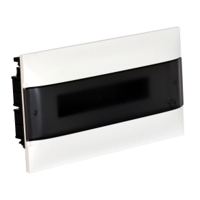   Legrand PractiboxS 1 sor 18 modul, téglafalba süllyeszthető kiselosztó(650°C), átlátszó füstszínű ajtóval, védőföld és nulla elosztókapoccsal - 137156