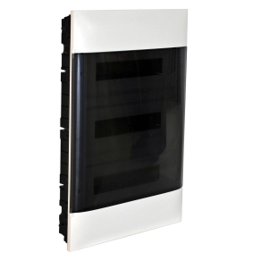   Legrand PractiboxS 3 sor 18 modul, téglafalba süllyeszthető kiselosztó(650°C), átlátszó füstszínű ajtóval, védőföld és nulla elosztókapoccsal - 137158