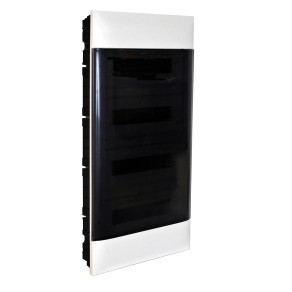   Legrand PractiboxS 4 sor 18 modul, téglafalba süllyeszthető kiselosztó(650°C), átlátszó füstszínű ajtóval, védőföld és nulla elosztókapoccsal - 137159