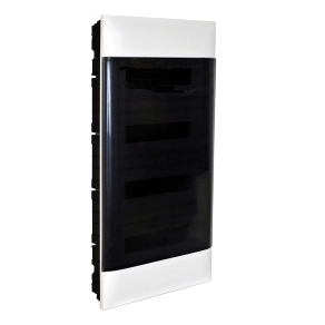   Legrand PractiboxS 4sor 18 modul, gipszkartonba süllyeszthető kiselosztó(850°C), átlátszó füstszínű ajtóval, védőföld és nulla elosztókapoccsal - 137179