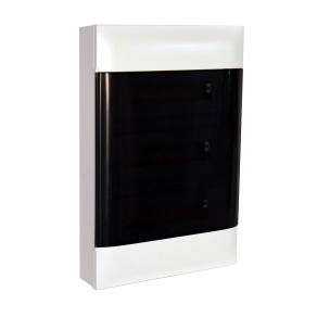   Legrand PractiboxS 3 sor 18 modul, falon kívüli kiselosztó(650°C), átlátszó füstszínű ajtóval, védőföld és nulla elosztókapoccsal - 137218