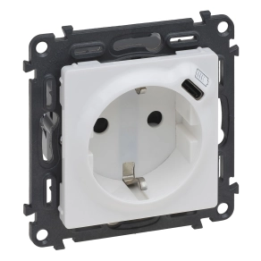   Legrand Valena Life 2P+F csatlakozóaljzat + USB-C töltőaljzat 1, 5A-5V-7, 5W, körmös/csavaros rögzítés, rugós bekötéssel, fehér - 753135