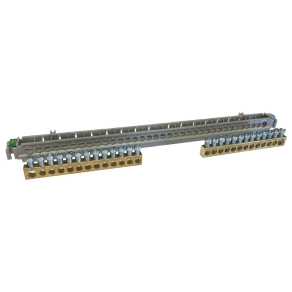   Legrand PractiboxS 18 modul/sor-os süllyesztett szekrényhez, 2 x (1x25mm² + 12x16mm²) csupasz PE+N elosztókapocs szigetelt tartóval; Icc=10 kA - 134814