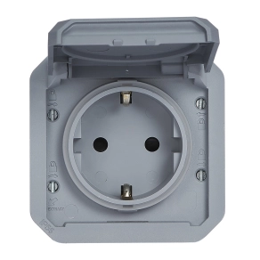   Legrand Plexo 55 2P+F csatlakozóaljzat csapófedéllel, csavaros vezetékbekötéssel, szürke - 069571L