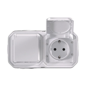   Legrand Plexo 55 falon kívüli 2x2P+F elővezetékezett vízszintes csatlakozóaljzat csapófedéllel, összeszerelt, fehér - 069772L