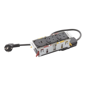   Legrand Incara Disq In bútorba süllyeszthető 2x2P+F + 1xUSB A+C aljzat, 2m kábellel, fekete - 654750