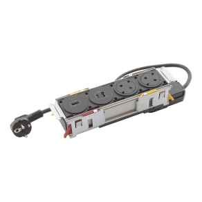   Legrand Incara Disq In bútorba süllyeszthető 2x2P+F + 1xUSB A+C + 1xHDMI aljzat, 2m kábellel, fekete - 654751