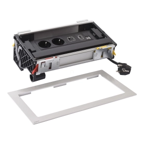   Legrand Incara Flip up bútorba süllyeszthető, 8 modul, 2x2P+F + USB A+C + RJ45 Cat.6 UTP 1 modul + HDMI 1 modul, alumínium - 654855