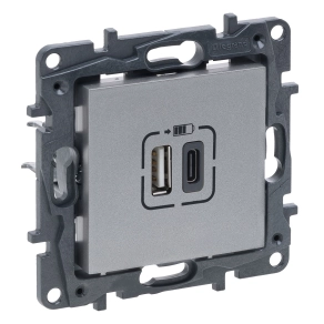   Legrand Niloé Step 2xUSB-A+C töltőaljzat 5V 3A 15W, alumínium - 863340