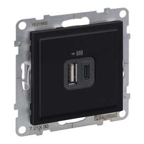   Legrand Suno 2xUSB-A+C töltőaljzat, 3 A-15 W, fekete - 721430