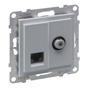   Legrand Suno TV "F" típus + RJ45 Cat.6 UTP aljzat, alumínium - 721362
