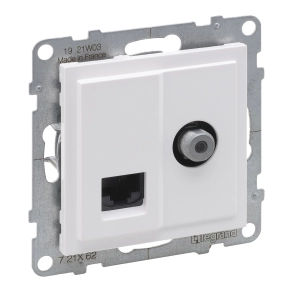   Legrand Suno TV "F" típus + RJ45 Cat.6 UTP aljzat fehér - 721162