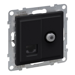   Legrand Suno TV "F" típus + RJ45 Cat.6 UTP aljzat, fekete - 721462