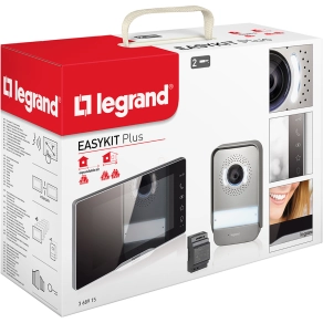  Legrand 2 vezetékes EasyKit Plus videó kaputelefon szett: színes videó (7''), bővíthető 1 lakásos, DIN moduláris táppal, tükörhatású - 368915