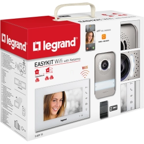   Legrand 2 vezetékes EasyKit Wi-Fi videó kaputelefon szett: színes videó (7''), bővíthető 1 lakásos, DIN moduláris táppal, fehér - 360915