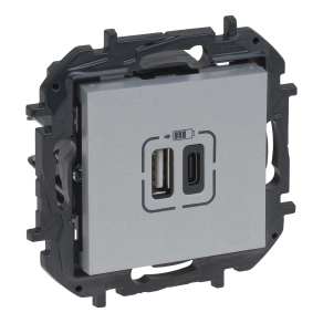   Legrand Niloé Step 2xUSB-A+C töltőaljzat 5V 3A 15W, alumínium - 863340B