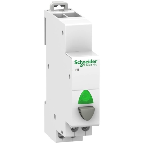   Schneider Electric Acti9 iPB - A9E18038 - nyomógomb, 1NO, szürke, zöld LED, 12 - 48VAC