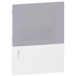  Schneider Electric Resi9 Mini Pragma - MIP22106T - Kiselosztó, tejüveg hatású átlátszó ajtó, süllyesztett, 1x6 modul, PEN sín, komplett, fehér