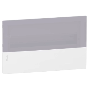   Schneider Electric Resi9 Mini Pragma - MIP22118T - Kiselosztó, tejüveg hatású átlátszó ajtó, süllyesztett, 1x18 modul, PEN sín, komplett, fehér