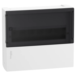   Schneider Electric Resi9 Mini Pragma - MIP12112S - Kiselosztó, füstszínű átlátszó ajtó, falon kívüli, 1x12 modul, PEN sín, fehér
