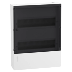   Schneider Electric Resi9 Mini Pragma - MIP12212S - Kiselosztó, füstszínű átlátszó ajtó, falon kívüli, 2x12 modul, PEN sín, fehér