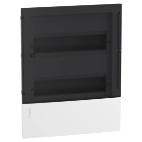   Schneider Electric Resi9 Mini Pragma - MIP22212S - Kiselosztó, füstszínű átlátszó ajtó, süllyesztett, 2x12 modul, PEN sín, komplett, fehér