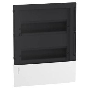 Schneider Electric Resi9 Mini Pragma - MIP22212S - Kiselosztó, füstszínű átlátszó ajtó, süllyesztett, 2x12 modul, PEN sín, komplett, fehér