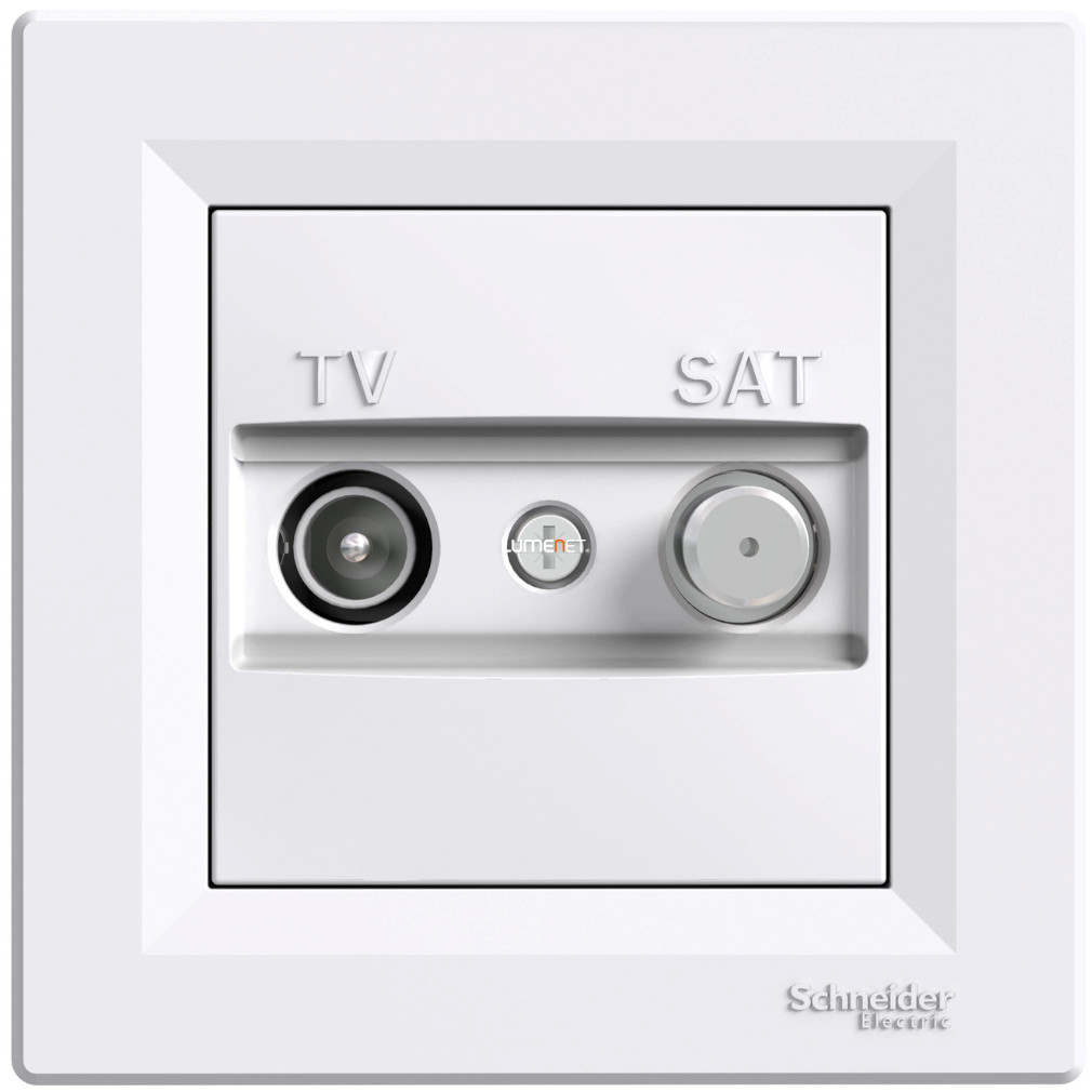 Schneider Electric Asfora süllyesztett TV/SAT átmenő csatlakozóaljzat kerettel és fedéllel, 4dB,, fehér