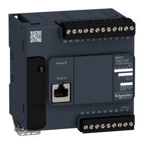   Schneider Electric Modicon M221 - TM221C16T - gépvezérlő PLC, 16 I/O, tranzisztor (source) kimenet, RS232/RS485, 24 VDC