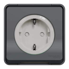  Schneider Electric Mureva Styl - MUR36034 - 2P+F csatlakozóaljzat, biztonsági zsaluval, csapófedéllel, rugós, komplett, antracitszürke