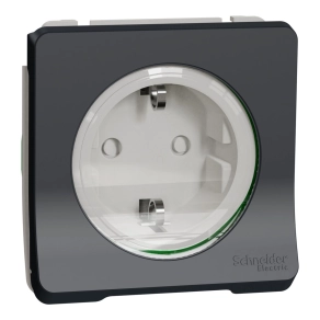   Schneider Electric Mureva Styl - MUR36134 - 2P+F csatlakozóaljzat, biztonsági zsaluval, csapófedéllel, rugós, antracitszürke