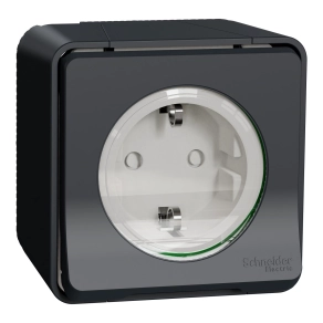 Schneider Electric Mureva Styl - MUR36731 - 2P+F csatlakozóaljzat, biztonsági zsaluval, csapófedéllel, csavaros, komplett, antracitszürke