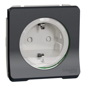  Schneider Electric Mureva Styl - MUR36135 - 2P+F csatlakozóaljzat, biztonsági zsaluval, csapófedéllel, csavaros, antracitszürke