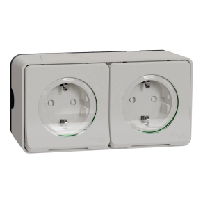   Schneider Electric Mureva Styl - MUR39035 - 2x2P+F csatlakozóaljzat, biztonsági zsaluval, csapófedéllel, rugós, komplett, polárfehér