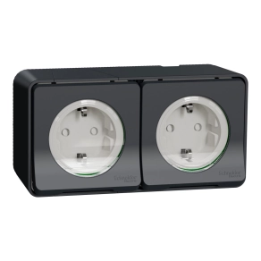   Schneider Electric Mureva Styl - MUR36029 - 2x2P+F csatlakozóaljzat, biztonsági zsaluval, csapófedéllel, rugós, komplett, antracitszürke