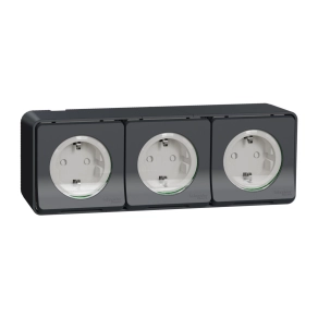   Schneider Electric Mureva Styl - MUR36038 - 3x2P+F csatlakozóaljzat, biztonsági zsaluval, csapófedéllel, rugós, komplett, antracitszürke