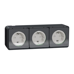 Schneider Electric Mureva Styl - MUR36038 - 3x2P+F csatlakozóaljzat, biztonsági zsaluval, csapófedéllel, rugós, komplett, antracitszürke