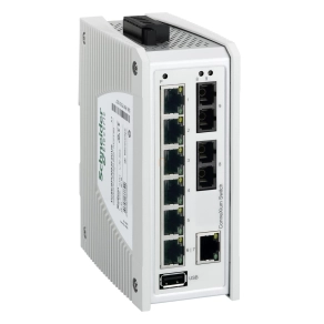   Schneider ConneXium Premium switch, 7 x TX réz + 2 x FX-mm optika, IP40, nem menedzselhető TCSESPU093F2CU0