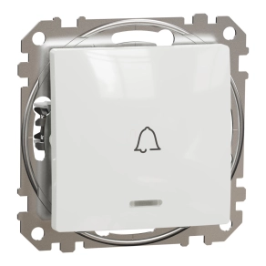   Schneider Electric Sedna Design & Elements - SDD111131L -Egypólusú nyomó, kék jelzőfénnyel, csengőjellel, rugós bekötés, 10A, fehér
