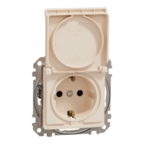 Schneider Electric Sedna Design & Elements - SDD112023 -2P+F csatlakozóaljzat biztonsági zsaluval, csapófedeles, csavaros bekötés, 16A, bézs