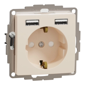   Schneider Electric Sedna Design & Elements - SDD112052 -2P+F csatlakozóaljzat, BZS, kettős USB töltővel, rugós, 16A/2.4A, bézs