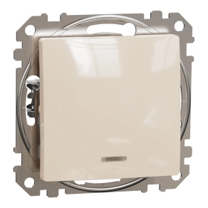   Schneider Electric Sedna Design & Elements - SDD112116L -Váltóérintkezős nyomó, kék jelzőfénnyel, rugós bekötés, 10A, bézs