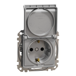   Schneider Electric Sedna Design & Elements - SDD113023 -2P+F csatlakozóaljzat biztonsági zsaluval, csapófedeles, csavaros bekötés, 16A, alumínium