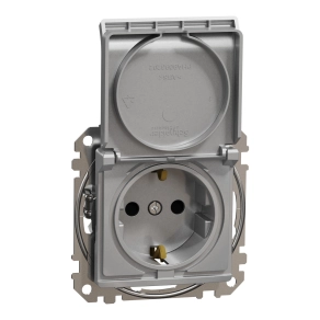 Schneider Electric Sedna Design & Elements - SDD113023 -2P+F csatlakozóaljzat biztonsági zsaluval, csapófedeles, csavaros bekötés, 16A, alumínium
