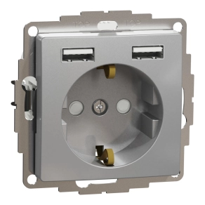   Schneider Electric Sedna Design & Elements - SDD113052 -2P+F csatlakozóaljzat, BZS, kettős USB töltővel, rugós, 16A/2.4A, alumínium
