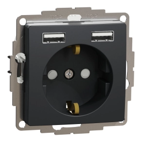   Schneider Electric Sedna Design & Elements - SDD114052 -2P+F csatlakozóaljzat, BZS, kettős USB töltővel, rugós, 16A/2.4A, antracit