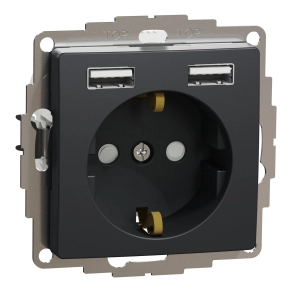 Schneider Electric Sedna Design & Elements - SDD114052 -2P+F csatlakozóaljzat, BZS, kettős USB töltővel, rugós, 16A/2.4A, antracit