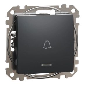   Schneider Electric Sedna Design & Elements - SDD114131L -Egypólusú nyomó, kék jelzőfénnyel, csengőjellel, rugós bekötés, 10A, antracit
