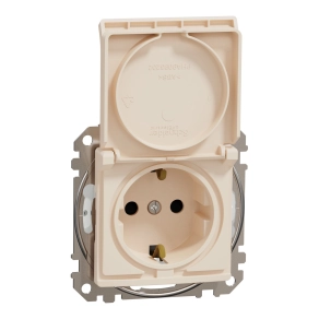 Schneider Electric Sedna Design & Elements - SDD212023 -2P+F csatlakozóaljzat biztonsági zsaluval, csapófedeles, csavaros bekötés, 16A, IP44, bézs