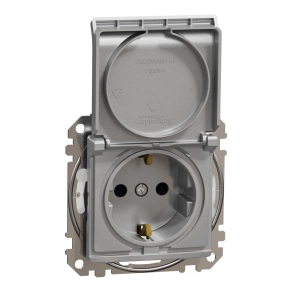   Schneider Electric Sedna Design & Elements - SDD213023 -2P+F csatlakozóaljzat biztonsági zsaluval, csapófedeles, csavaros bekötés, 16A, IP44, alumínium